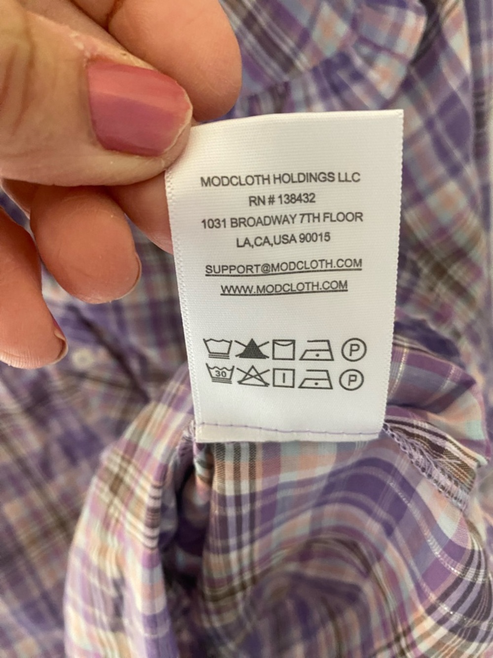 ModCloth Purple Plaid Ruffle Collar Button-Up Top - Picture 6 of 6